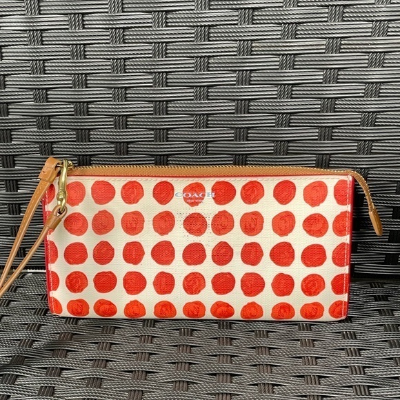 Coach Handbags - Coach Wallet,Coach Cream and Red Polka Dot Wristlet